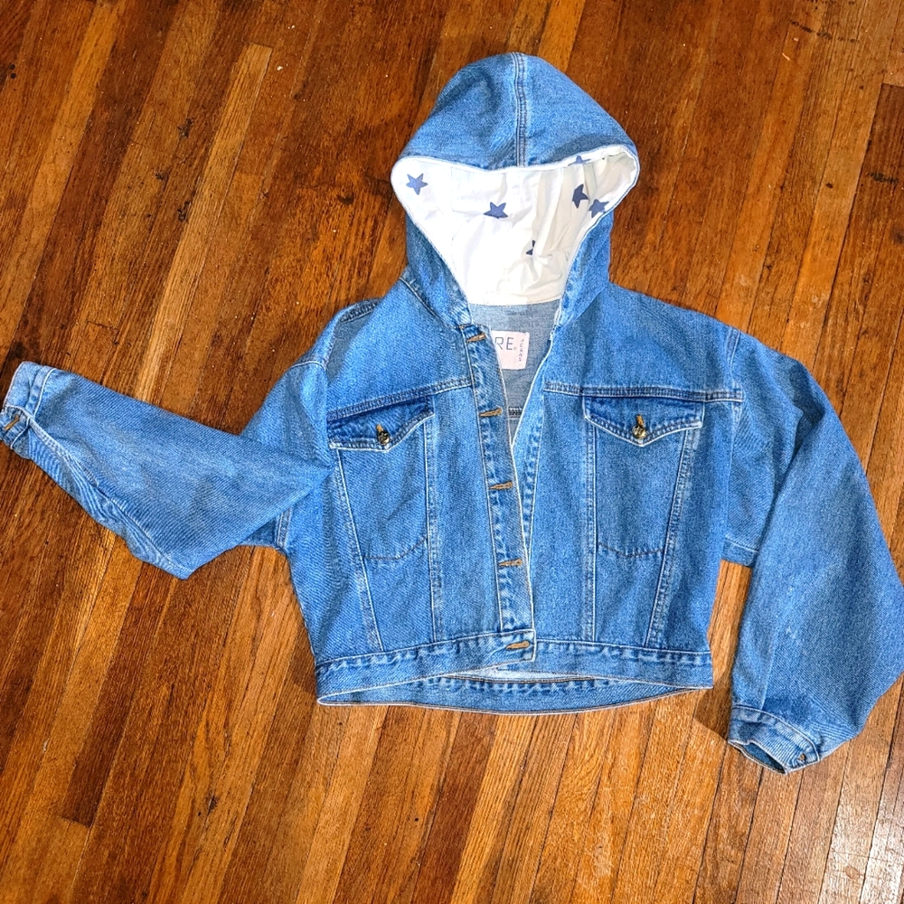 Vintage Vivre jeans, cropped jean jacket hood stars size small